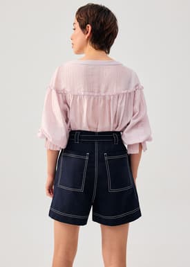 Belted Contrast Stitch High Waist Shorts