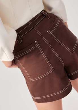 Belted Contrast Stitch High Waist Shorts