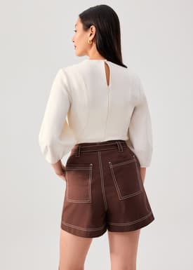 Belted Contrast Stitch High Waist Shorts