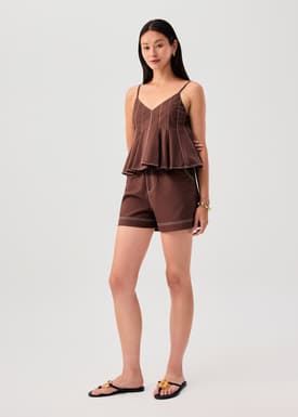 Belted Contrast Stitch High Waist Shorts