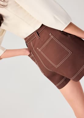 Belted Contrast Stitch High Waist Shorts