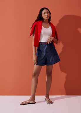 Denim High Waist A-line Cuffed Shorts