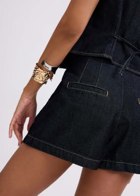 Denim Contrast Stitch A-line Shorts