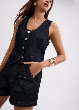 Denim Contrast Stitch A-line Shorts