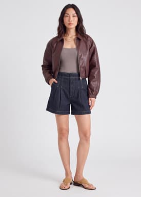 Denim Contrast Stitch A-line Shorts