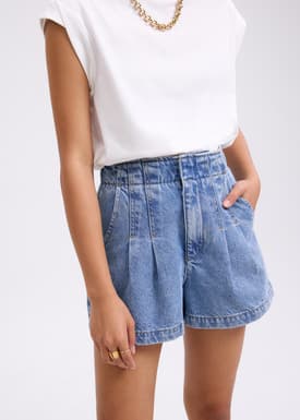 Denim Contrast Stitch A-line Shorts