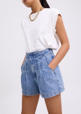 Denim Contrast Stitch A-line Shorts