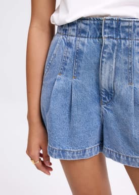 Denim Contrast Stitch A-line Shorts