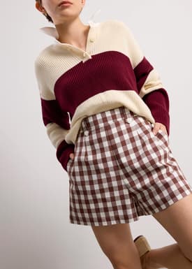 Gingham Cotton High Waist A-line Shorts
