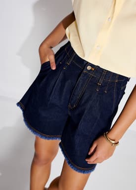 Denim Frayed Hem High Waist Bermuda Shorts