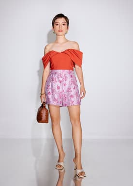 Floral Jacquard High Waist Shorts
