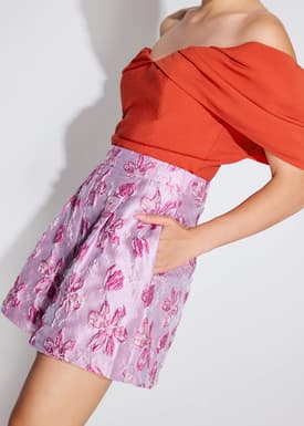 Floral Jacquard High Waist Shorts