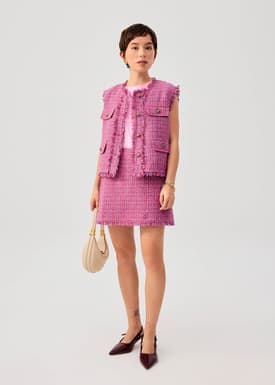 Tweed Frayed Hem A-line Mini Skirt