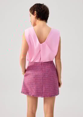 Tweed Frayed Hem A-line Mini Skirt