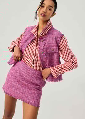 Tweed Frayed Hem A-line Mini Skirt