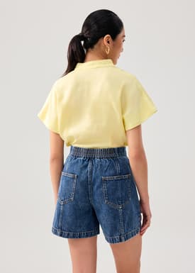 Elastic Denim Mid Waist A-line Shorts