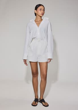 Elastic Striped Cotton Scallop Trim A-line Shorts