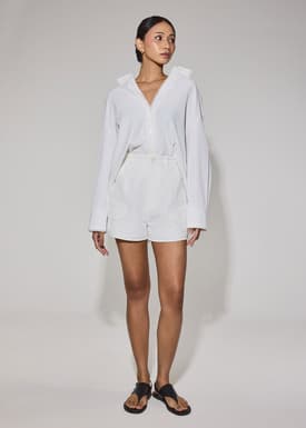 Elastic Striped Cotton Scallop Trim A-line Shorts