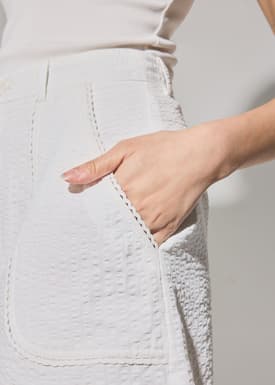 Elastic Striped Cotton Scallop Trim A-line Shorts