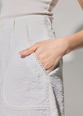 Elastic Striped Cotton Scallop Trim A-line Shorts