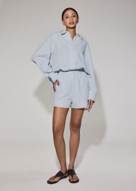 Elastic Striped Cotton Scallop Trim A-line Shorts