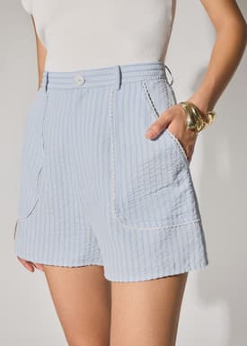 Elastic Striped Cotton Scallop Trim A-line Shorts