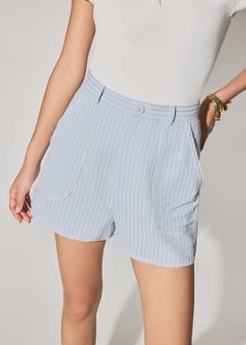 Elastic Striped Cotton Scallop Trim A-line Shorts