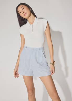 Elastic Striped Cotton Scallop Trim A-line Shorts