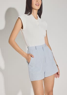 Elastic Striped Cotton Scallop Trim A-line Shorts