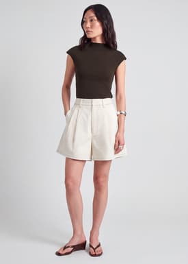 Twill Blanket Stitch Flare Shorts