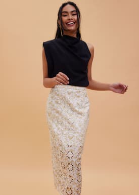Floral Broderie Pencil Midaxi Skirt