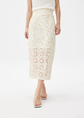 Floral Broderie Pencil Midaxi Skirt
