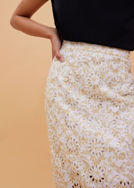 Floral Broderie Pencil Midaxi Skirt