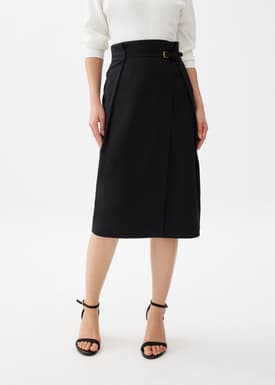 Belted Front Wrap Column Midi Skirt