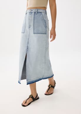 Denim High Waist Column Midaxi Skirt