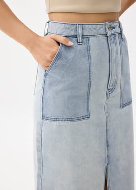 Denim High Waist Column Midaxi Skirt