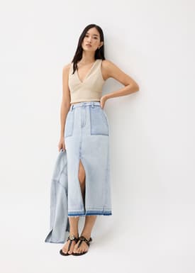 Denim High Waist Column Midaxi Skirt