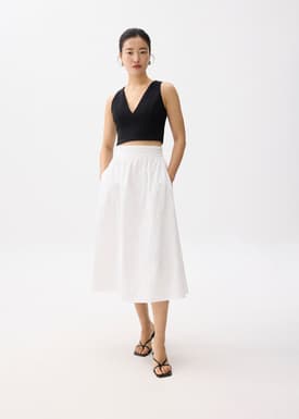 Broderie High Waist A-line Midi Skirt