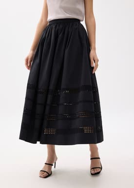 Elastic Broderie Fit & Flare Midaxi Skirt