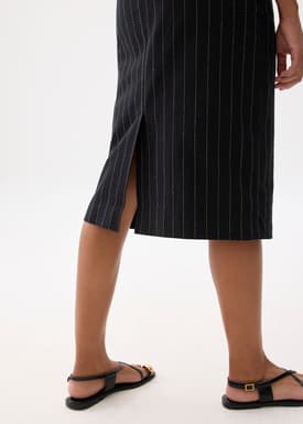 Striped Linen High Waist Column Midi Skirt