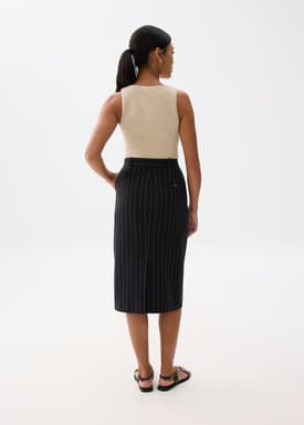 Striped Linen High Waist Column Midi Skirt