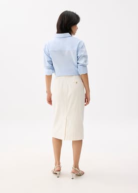 Striped Linen High Waist Column Midi Skirt