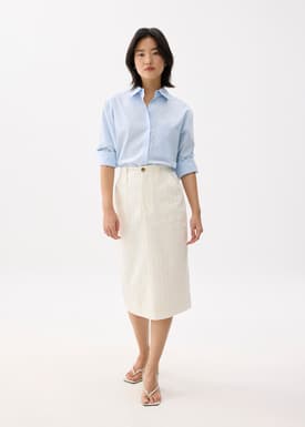 Striped Linen High Waist Column Midi Skirt