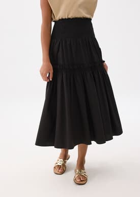 High Waist Tiered A-line Maxi Skirt