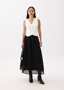 Elastic High Waist Crinkled Flare Maxi Skirt