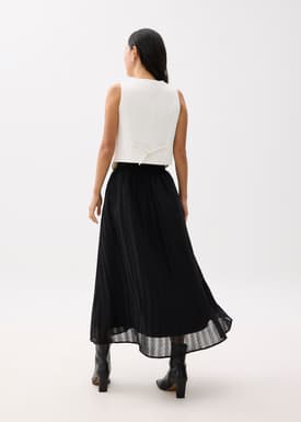 Elastic High Waist Crinkled Flare Maxi Skirt
