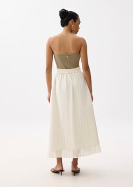Elastic High Waist Crinkled Flare Maxi Skirt
