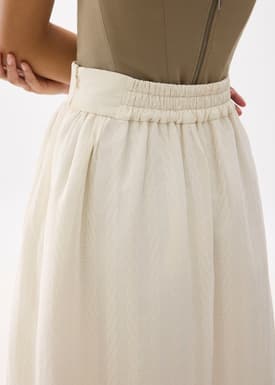 Elastic High Waist Crinkled Flare Maxi Skirt
