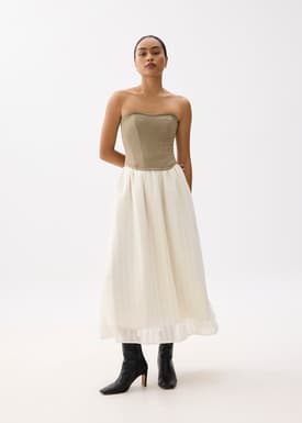 Elastic High Waist Crinkled Flare Maxi Skirt