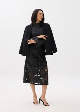 Vegan Leather Lace A-line Midaxi Skirt